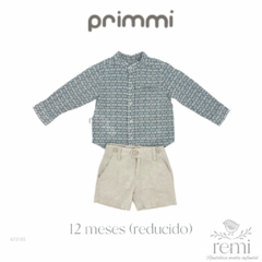 Conjunto 2 piezas acabado lino camisa rombos y short beige 12 meses (reducido) Primmi