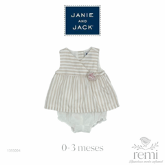 Vestido líneas blancas y beige con cubre pañal 0-3 meses Janie and Jack