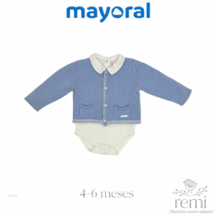 Conjunto 2 piezas body blanco con cuello y suéter azul con líneas blancas 4-6 meses Mayoral