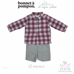 Conjunto camisa de cuadros morados con gris y short gris 12 meses Bonnet a Pompon y Al Agua Patos