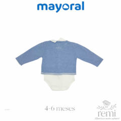 Conjunto 2 piezas body blanco con cuello y suéter azul con líneas blancas 4-6 meses Mayoral - comprar en línea