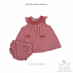 Vestido cuadritos rojos y blancos con cubre pañal 3-6 meses Dulces Moda Infantil