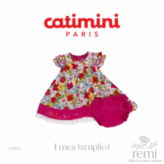 Vestido blanco con rosa y flores colores incluye cubre pañal 1 mes (amplio) Catimini
