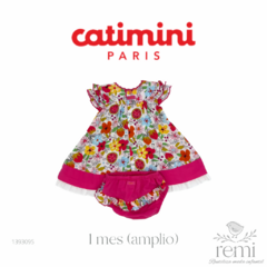 Vestido blanco con rosa y flores colores incluye cubre pañal 1 mes (amplio) Catimini - comprar en línea