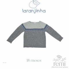 Suéter beige con gris y azul acabado merino y cashmere 18 meses Laranjinha