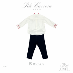 Conjunto 2 piezas pantalón azul y camisa blanca con detalles rojos 18 meses Pili Carrera - comprar en línea