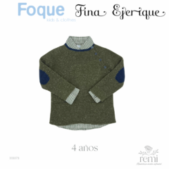Suéter acabado lana verde con azul y camisa cuadros verdes y blancos 4 años Fina Ejerique + Foque