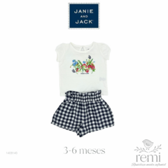 Conjunto 2 piezas short cuadros azul y blanco con playera flores 3-6 meses Janie and Jack