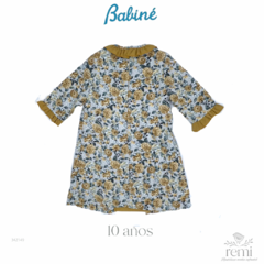 Vestido manga larga amarillo mostaza y azul con estampado flores 10 años Babiné - comprar en línea