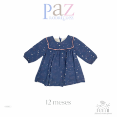 Vestido azul con mariposas rosas 12 meses Paz Rodríguez