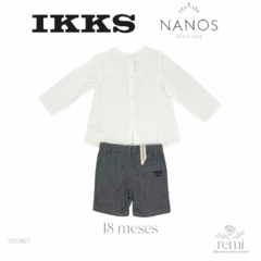 Conjunto camisa lino blanca y short líneas negras y blancas 18 meses IKKS + Nanos en internet