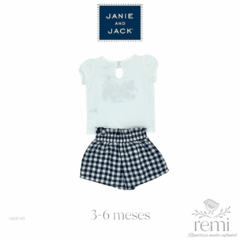 Conjunto 2 piezas short cuadros azul y blanco con playera flores 3-6 meses Janie and Jack - comprar en línea