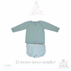 Conjunto 2 piezas jersey azul con pololo azul con print café 12 meses (poco amplio) Eva Castro - comprar en línea