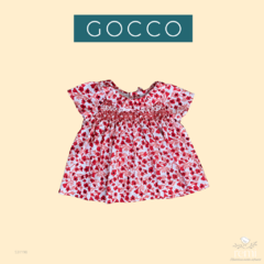 Blusa flores rojas con smock 6-9 meses Gocco