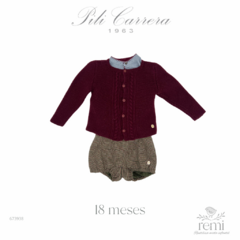 Conjunto 3 piezas camisa, suéter lana color vino y peto a juego 18 meses Pili Carrera en internet