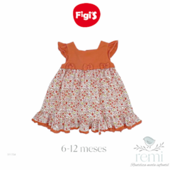 Vestido naranja con flores espalda mariposa 6-12 meses Figi´s