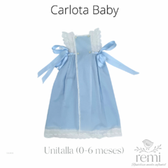 Faldón largo azul con puntos blancos y detalle blanco en pecho Unitalla (0-6 meses aprox) Carlota Baby - comprar en línea