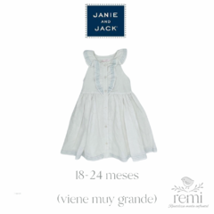 Vestido blanco de lino con detalles azules 18-24 meses (viene amplio 2-3 años) Janie and Jack