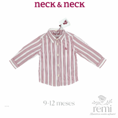 Camisa blanca con líneas rojas y cuello intercambiable 9-12 meses Neck & Neck
