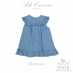 Vestido de lino azul con flores en cuello 12 meses Pili Carrera - comprar en línea