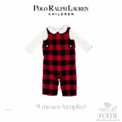 Conjunto 2 piezas navideño body blanco y peto largo rojo con negro 9 meses (amplio) Polo Ralph Lauren