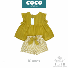 Conjunto 2 piezas blusa color amarillo mostaza y short líneas 10 años Coco Acqua en internet