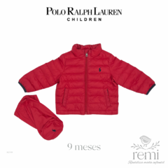 Chamarra roja repelente al agua de pluma de ganzo 9 meses Polo Ralph Lauren
