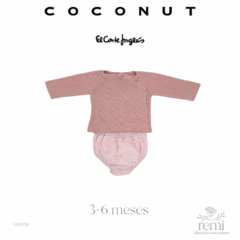 Conjunto jubón rosa palo y pololo rosa con cuadros blancos 3-6 meses Coconut