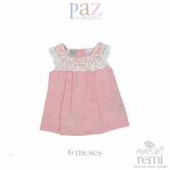 Vestido lino rosa con cuello blanco 6 meses (reducido) Paz Rodriguez