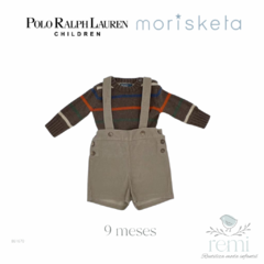 Conjunto peto pana café y suéter café con líneas de colores 9 meses Polo Ralph Lauren + Morisqueta