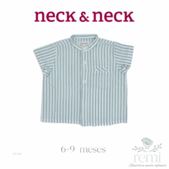 Camisa blanca con líneas verdes 6-9 meses Neck&Neck