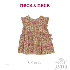 Blusa manga olanes y estampado verde, rosa y naranja 8- 9 años Neck & Neck