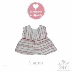 Vestido blanco con líneas rojas de lino con cubre pañal 3 meses El armario de Marieta - comprar en línea