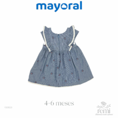 Vestido líneas blancas y azules con moño rojo y perrito estampado 4-6 meses Mayoral - comprar en línea