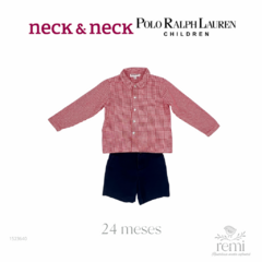 Conjunto 2 piezas camisa cuadros rojos y blancos y short azul marino 24 meses Neck & Neck/Polo Ralph Lauren