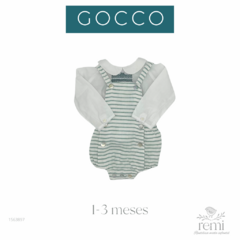 Conjunto 2 piezas camisa blanca con ranita líneas verdes y blancas 1-3 meses Gocco