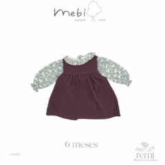 Conjunto 2 piezas vestido de punto color vino con blusa cisnes 6 meses Mebi Roots