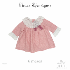 Vestido rosa con puños y cuello blanco 6 meses Fina Ejerique
