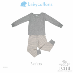 Pijama gris con puntos y líneas rosas pima cotton 3 años Baby Cottons