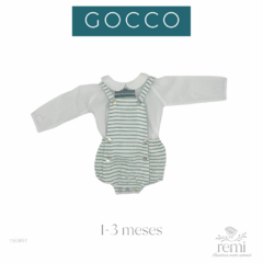 Conjunto 2 piezas camisa blanca con ranita líneas verdes y blancas 1-3 meses Gocco en internet
