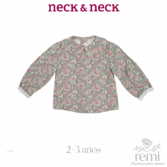 Camisa manga larga estampado color rosa, azul y verde 2-3 años Neck & Neck