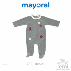 Mameluco fleece gris con flores 2-4 meses Mayoral