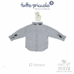 Camisa azul grisáceo claro con estampado árboles verdes 12 meses Tutto Piccolo - comprar en línea