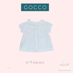 Conjunto peto falda azul claro con blanco (Chicco 6 meses) y blusa blanca (Gocco 6-9 meses) - REMI