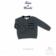 Conjunto suéter cashmere gris y pantalón pana 3 meses Tartine et Chocolat en internet