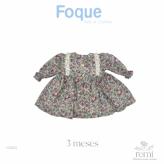 Vestido estampado flores vino y azules con moño terciopelo 3 meses Foque - comprar en línea