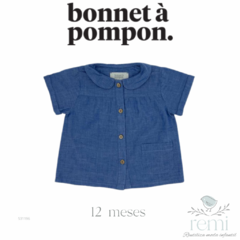 Blusa azul manga corta 12 meses Bonnet a Pompon