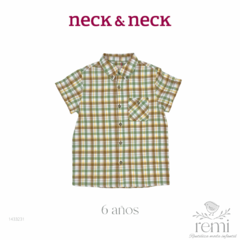 Camisa manga corta cuadros cafés, verdes y amarillos 6 años Neck & Neck