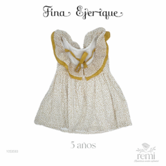 Vestido plumeti blanco con amarillo mostaza 5 años Fina Ejerique - comprar en línea