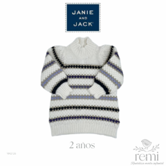 Vestido grueso blanco con líneas tonos morados y bordes dorados 2 años Janie and Jack - comprar en línea